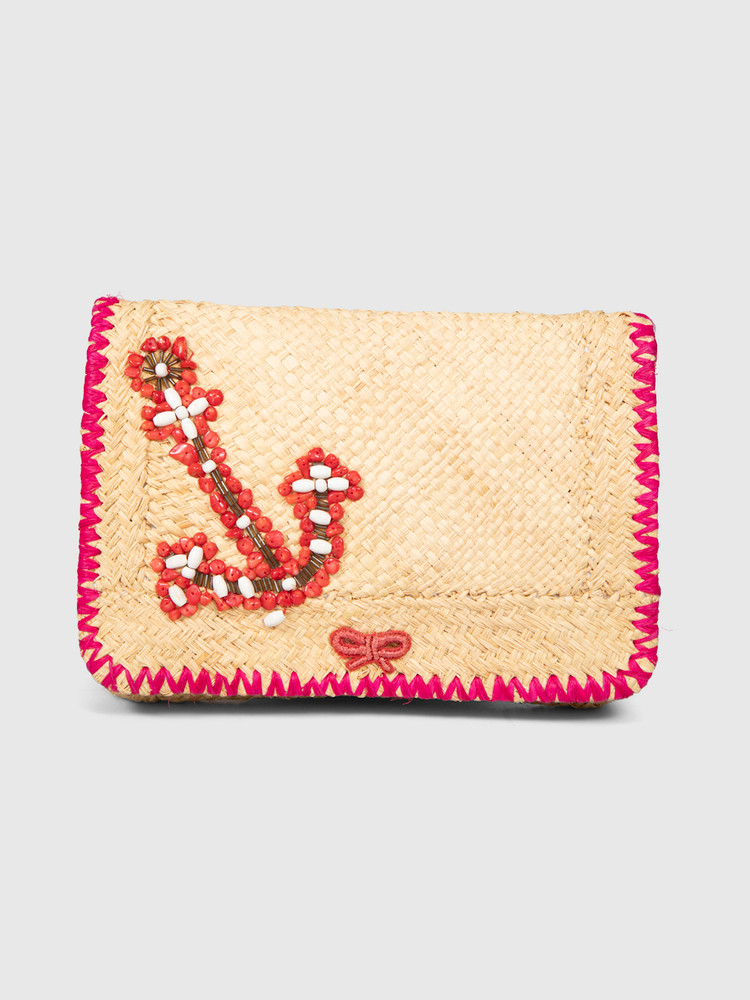 Anya Hindmarch Beige Beaded Anchor Clutch