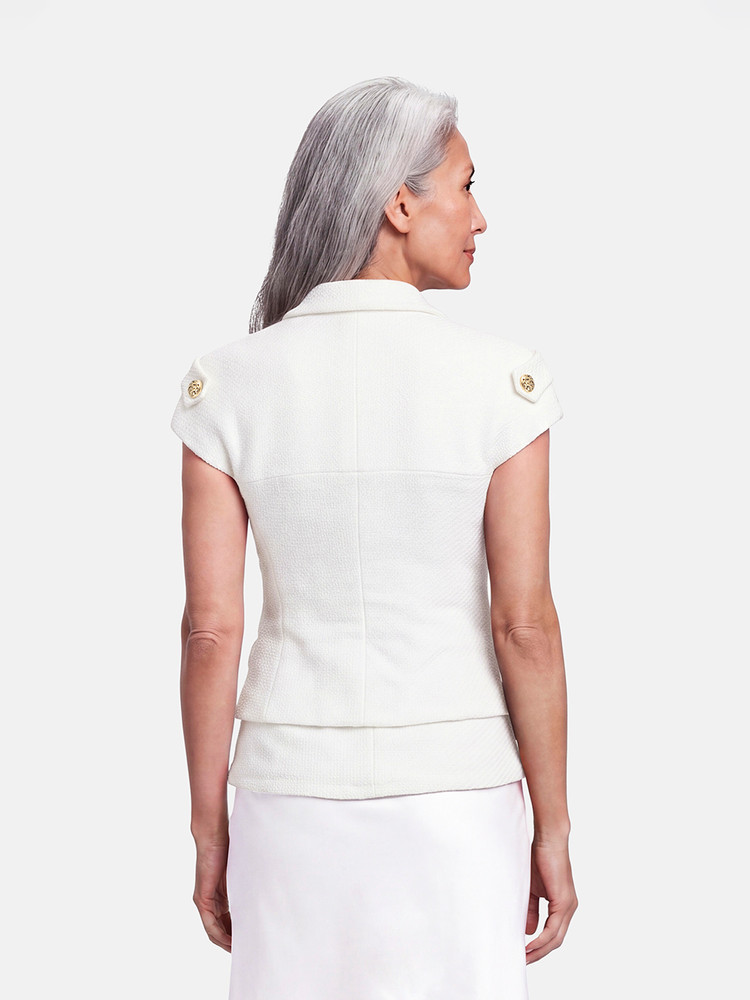 Chanel Spring 2007 White Boucle Tweed Zip Up Top