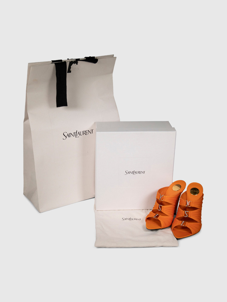 Saint Laurent Orange Emilie 110 Satin Crepe Mules
