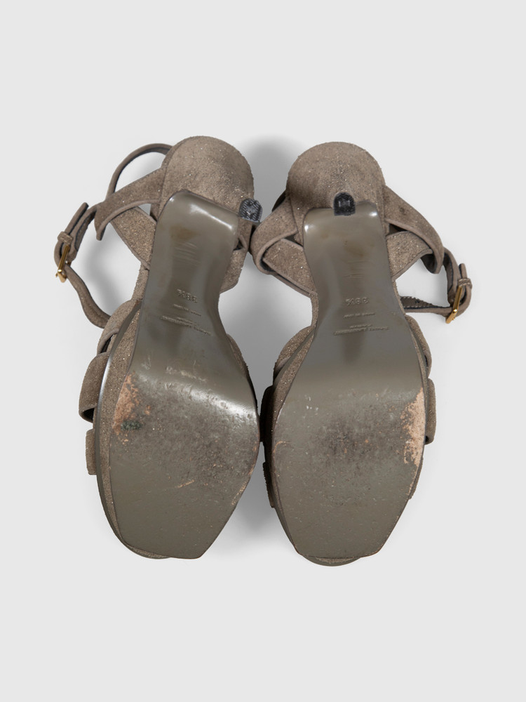Saint Laurent Grey Suede Glitter Tribute Sandals