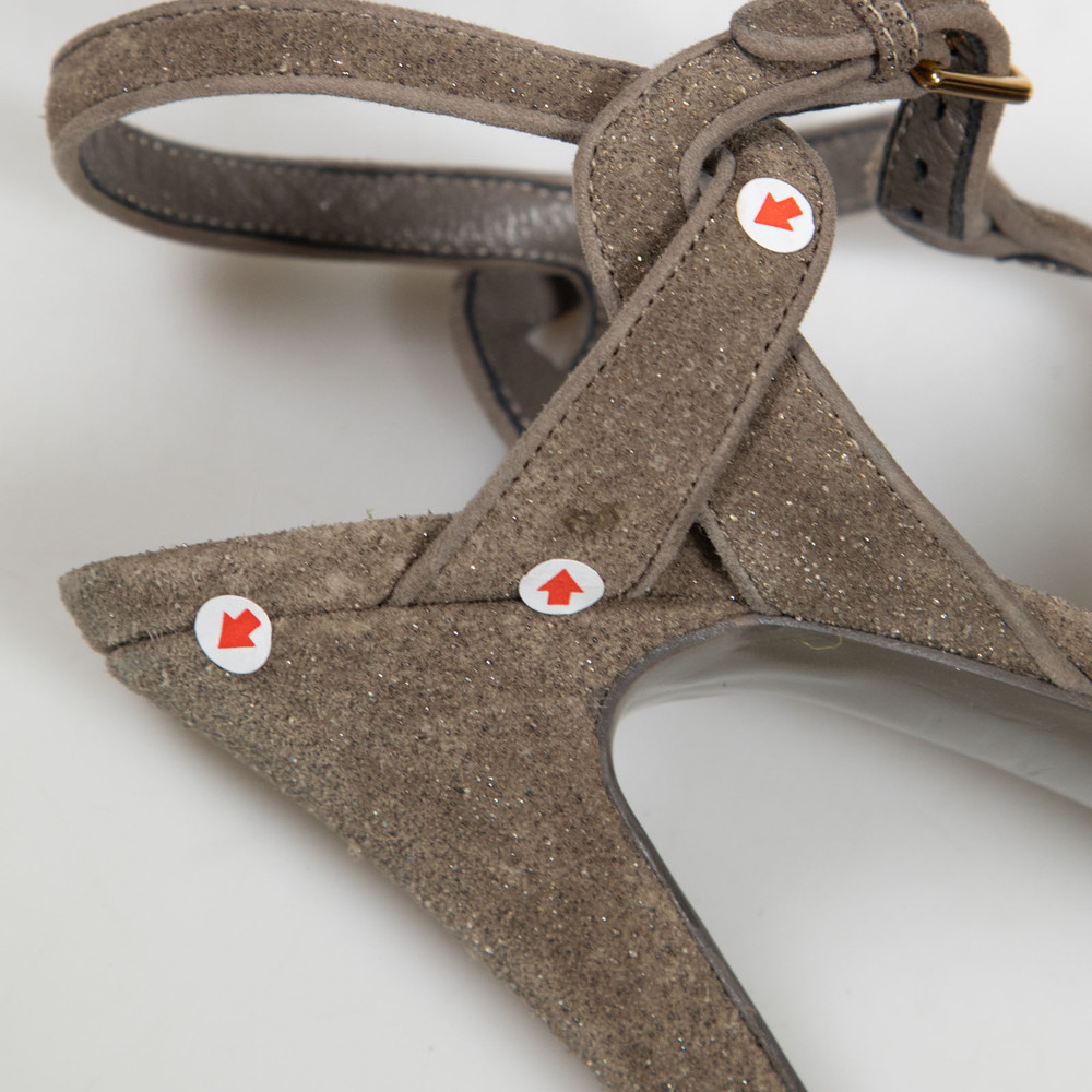 Saint Laurent Grey Suede Glitter Tribute Sandals