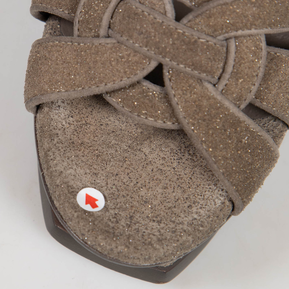 Saint Laurent Grey Suede Glitter Tribute Sandals