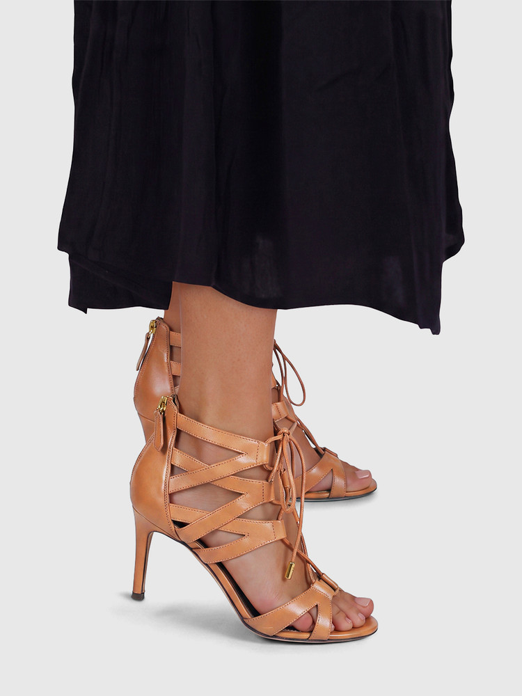 Aquazzura Brown Leather Tie Heeled Sandals