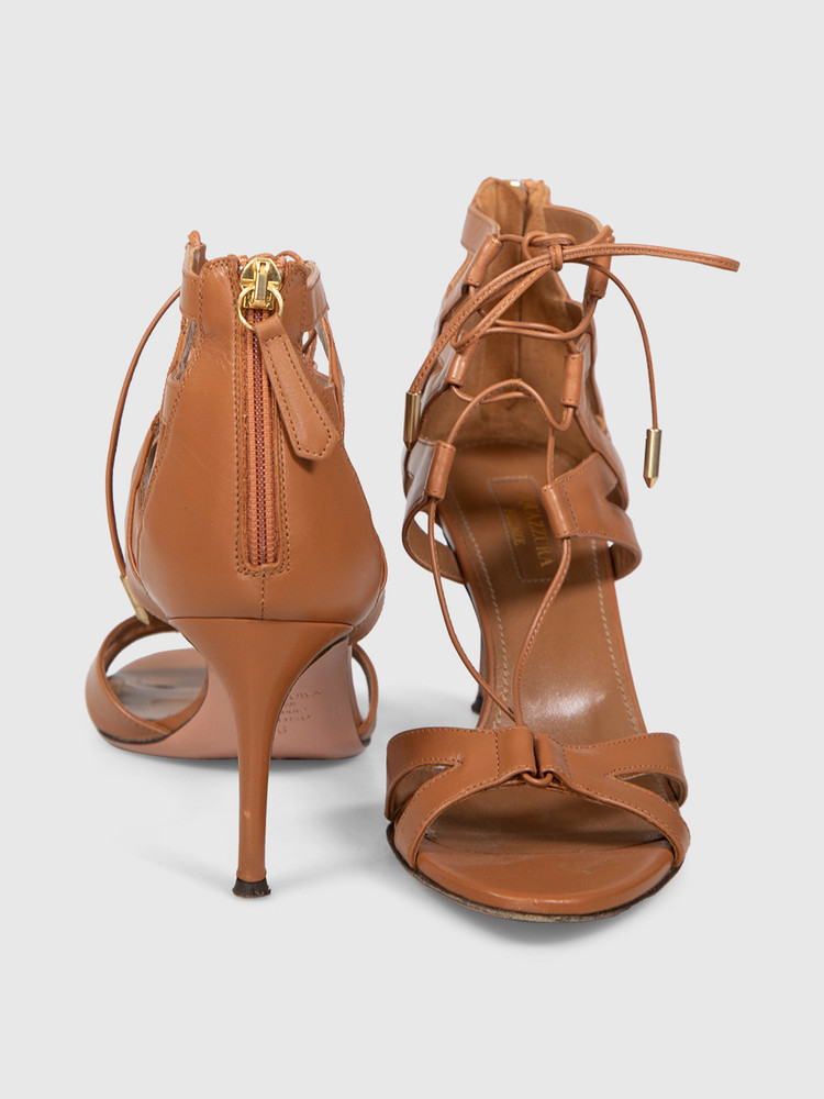 Aquazzura Brown Leather Tie Heeled Sandals