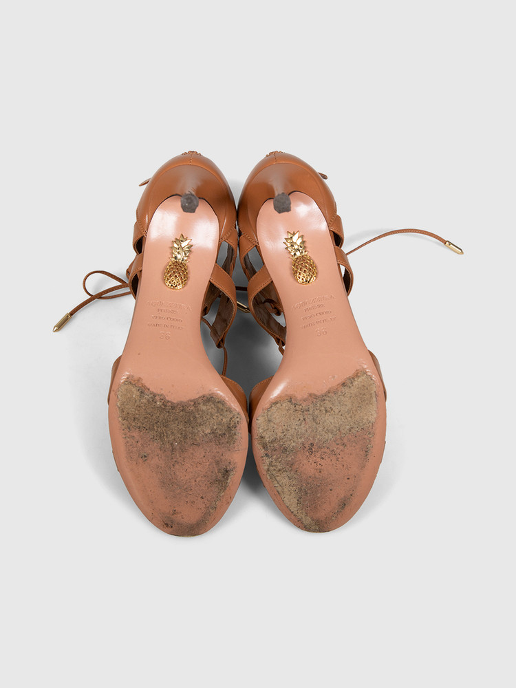 Aquazzura Brown Leather Tie Heeled Sandals