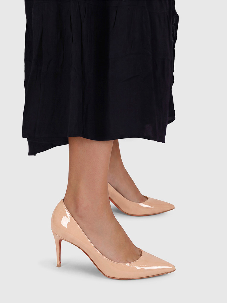Christian Louboutin Beige Patent Mid Heel Pumps