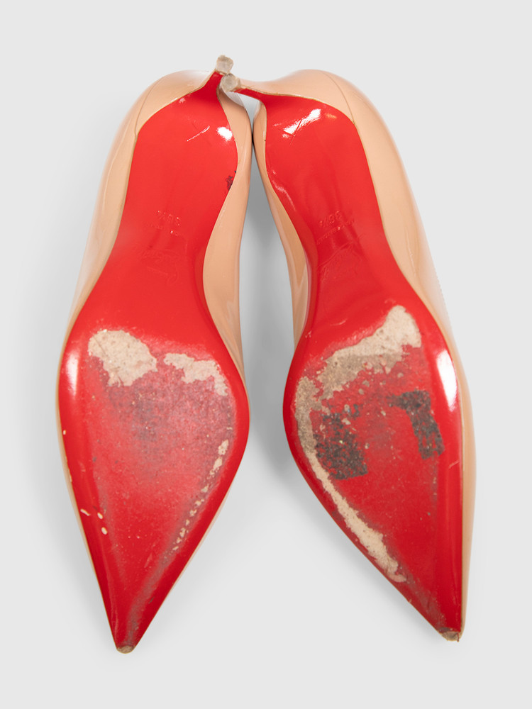 Christian Louboutin Beige Patent Mid Heel Pumps