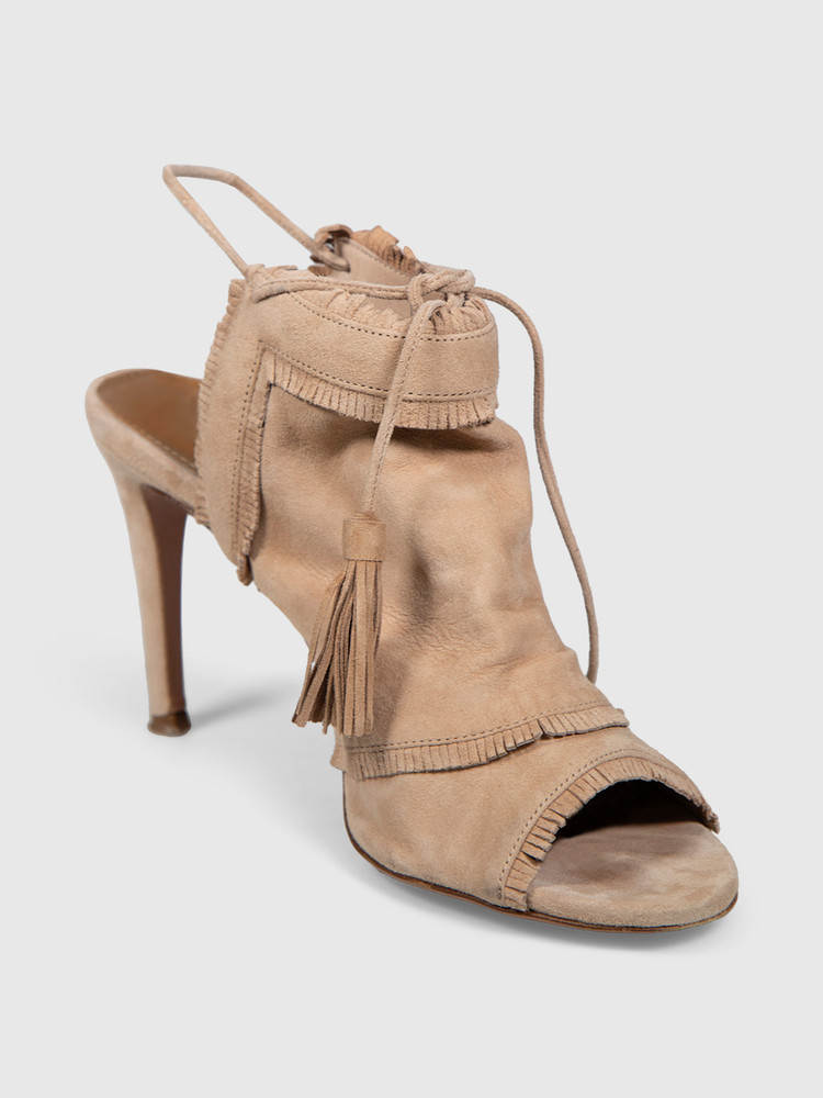 Aquazzura Beige Suede Tassel Mules