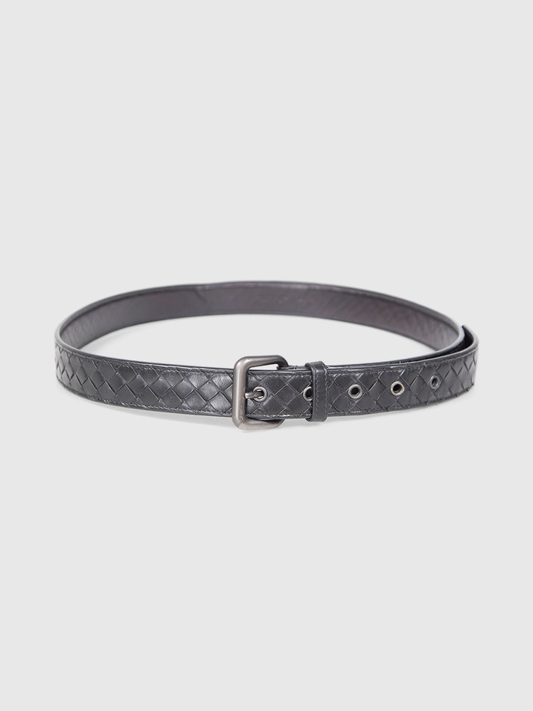 Bottega Veneta Intrecciato Leather Black Belt