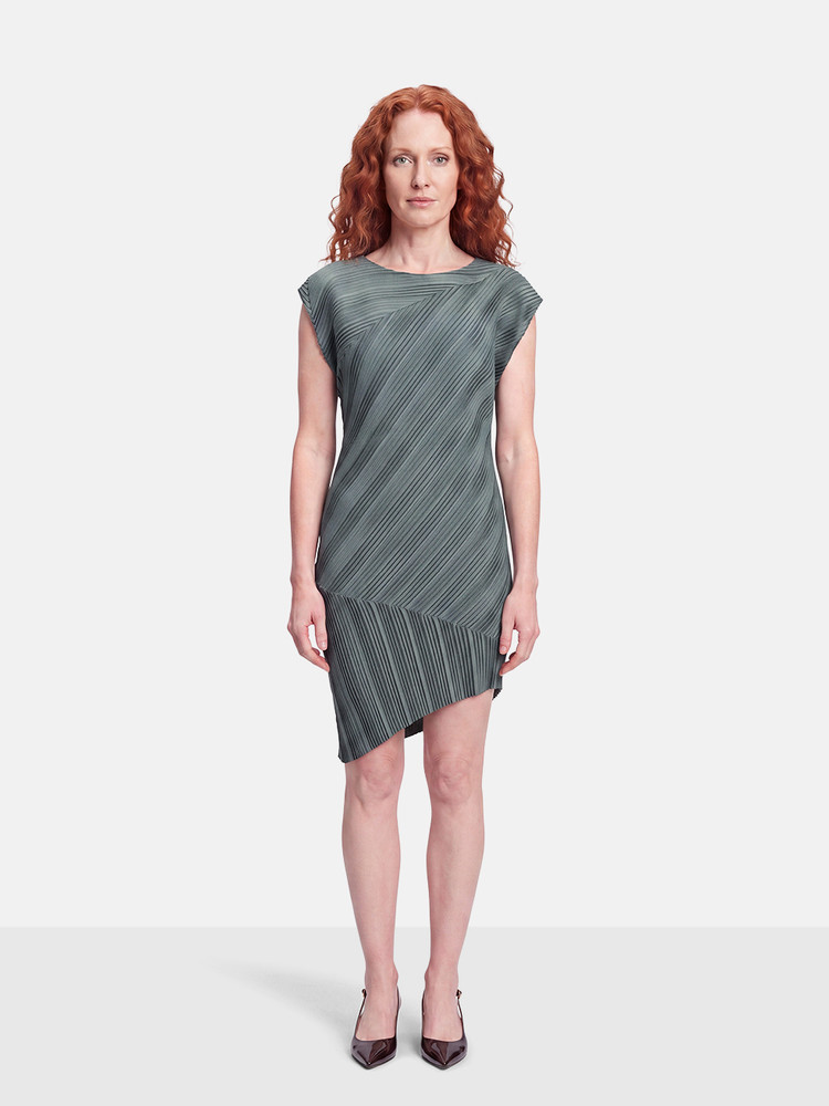 Issey Miyake Pleats Please Grey Asymmetric Pleated Dress