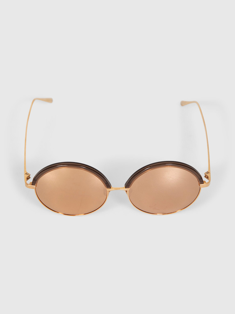 Linda Farrow Brown Gold Plated Round Mirror Sunglasses
