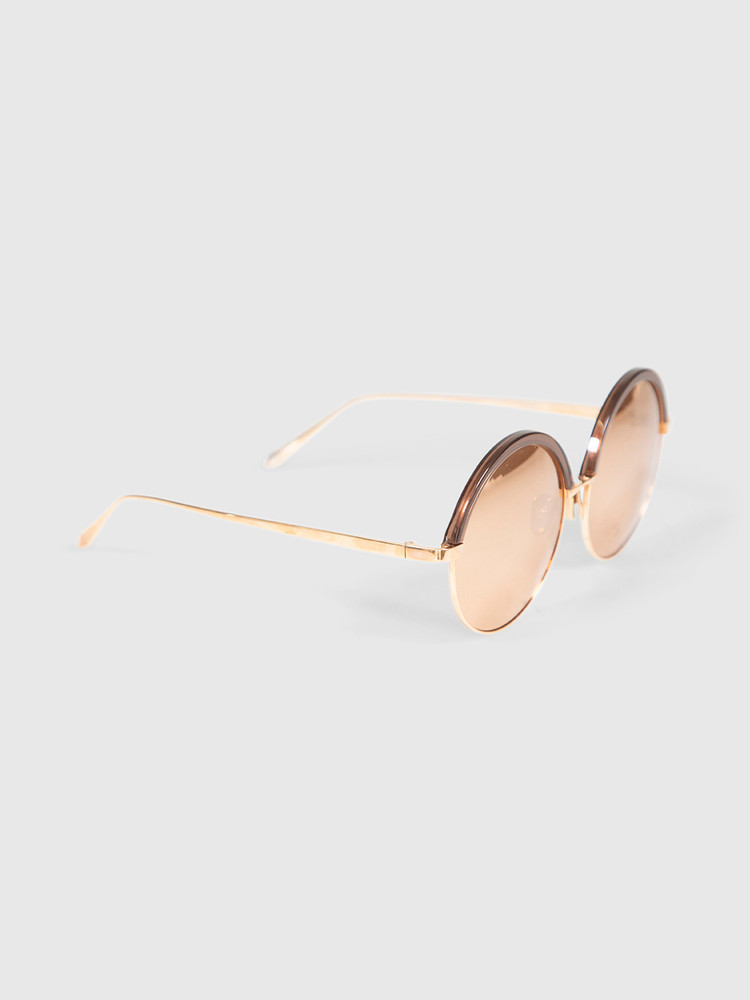 Linda Farrow Brown Gold Plated Round Mirror Sunglasses