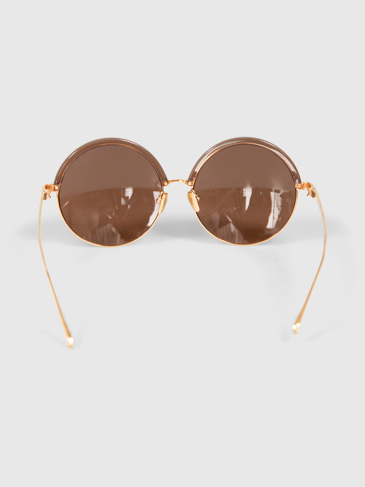 Linda Farrow Brown Gold Plated Round Mirror Sunglasses