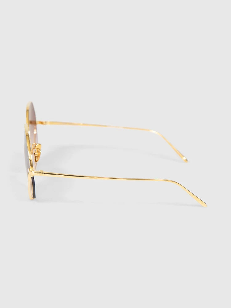 Linda Farrow Brown Gold Plated Hexagon Sunglasses