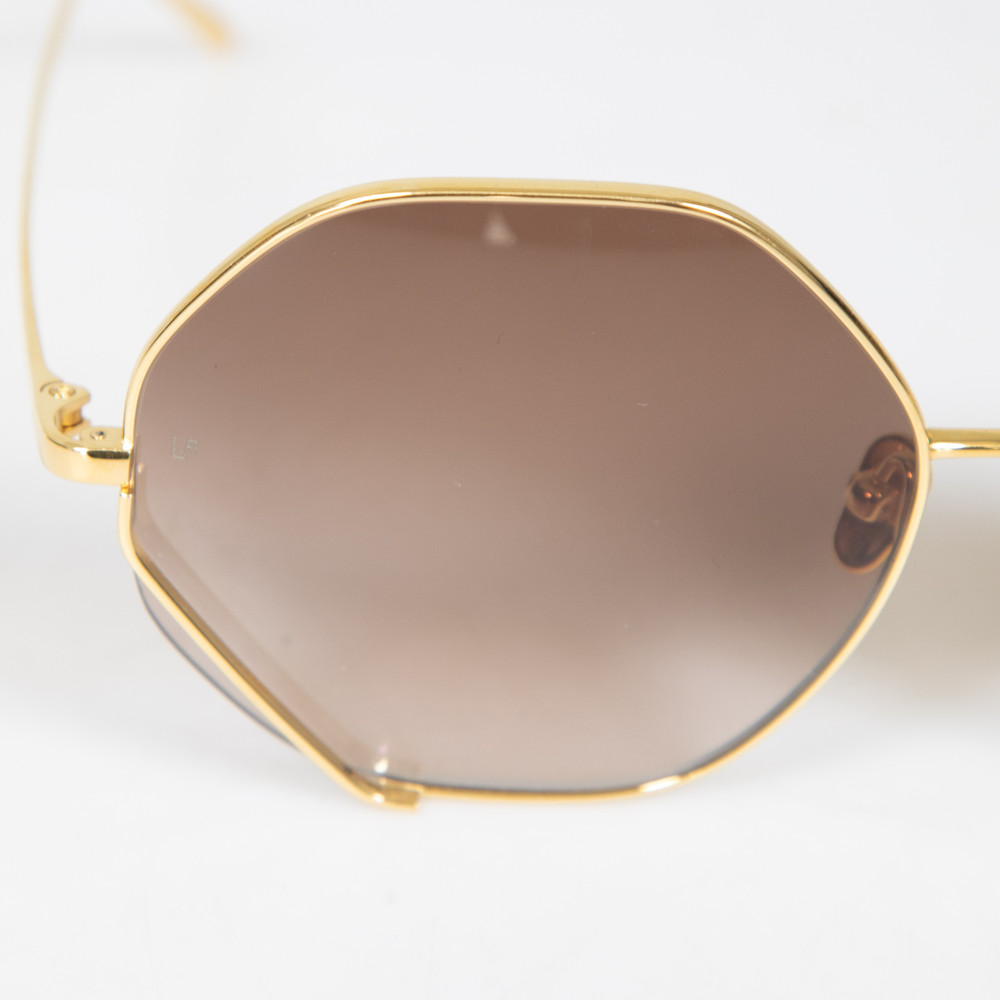 Linda Farrow Brown Gold Plated Hexagon Sunglasses