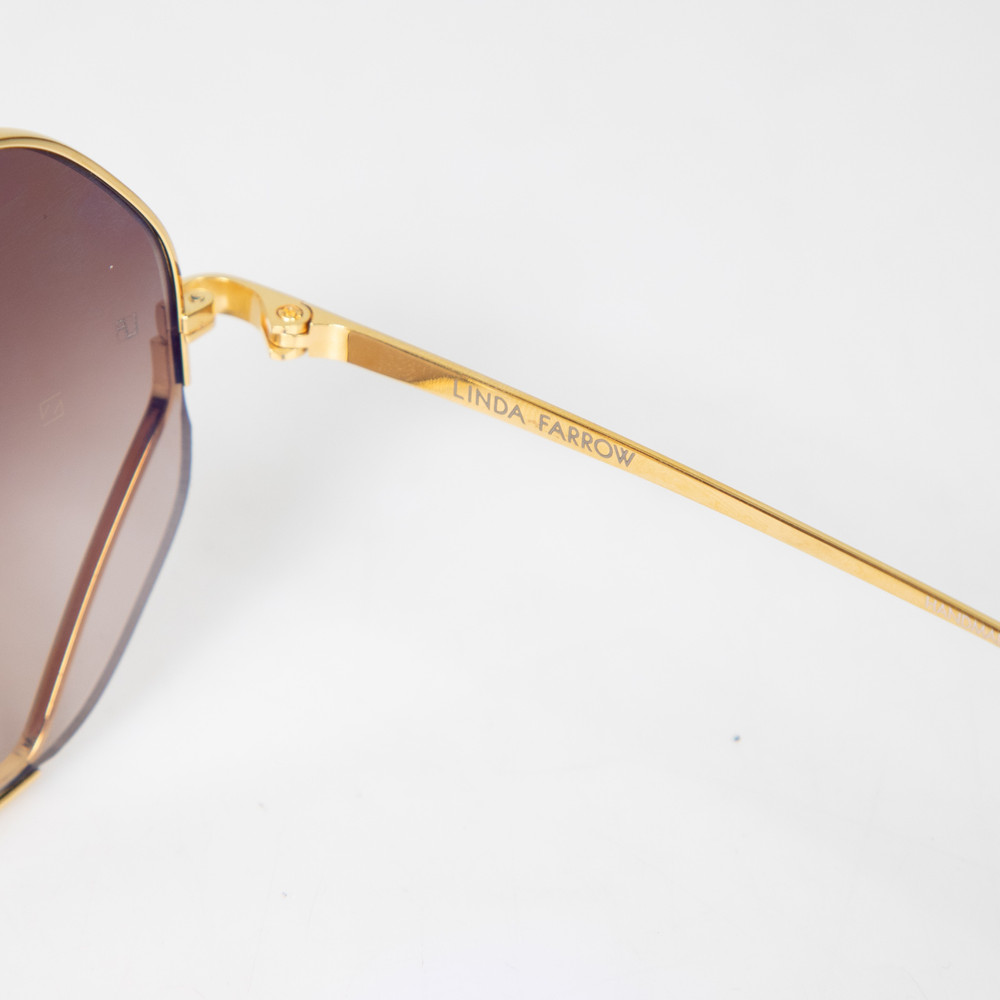 Linda Farrow Brown Gold Plated Hexagon Sunglasses