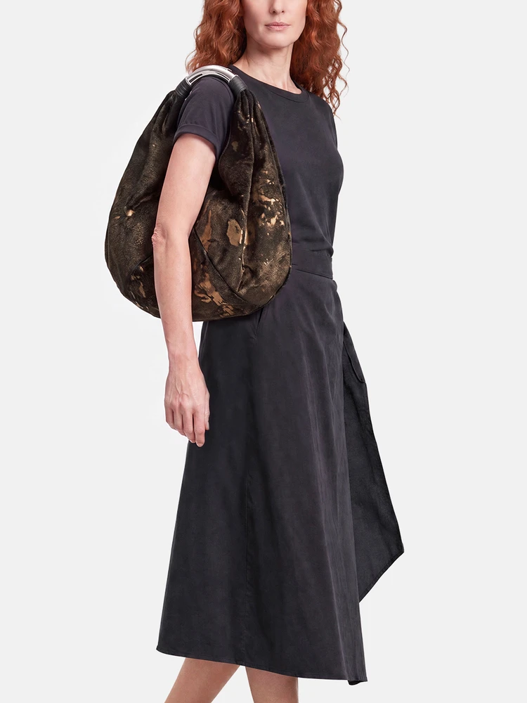 Bvlgari Brown Pony Style Calfskin Top Handle Bag