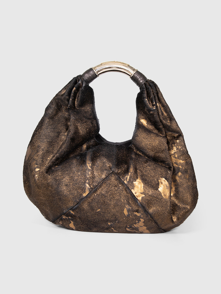 Bvlgari Brown Pony Style Calfskin Top Handle Bag