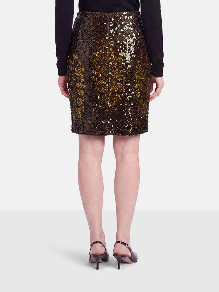 Oscar de la Renta Brown Wool Sequinned Mini Skirt