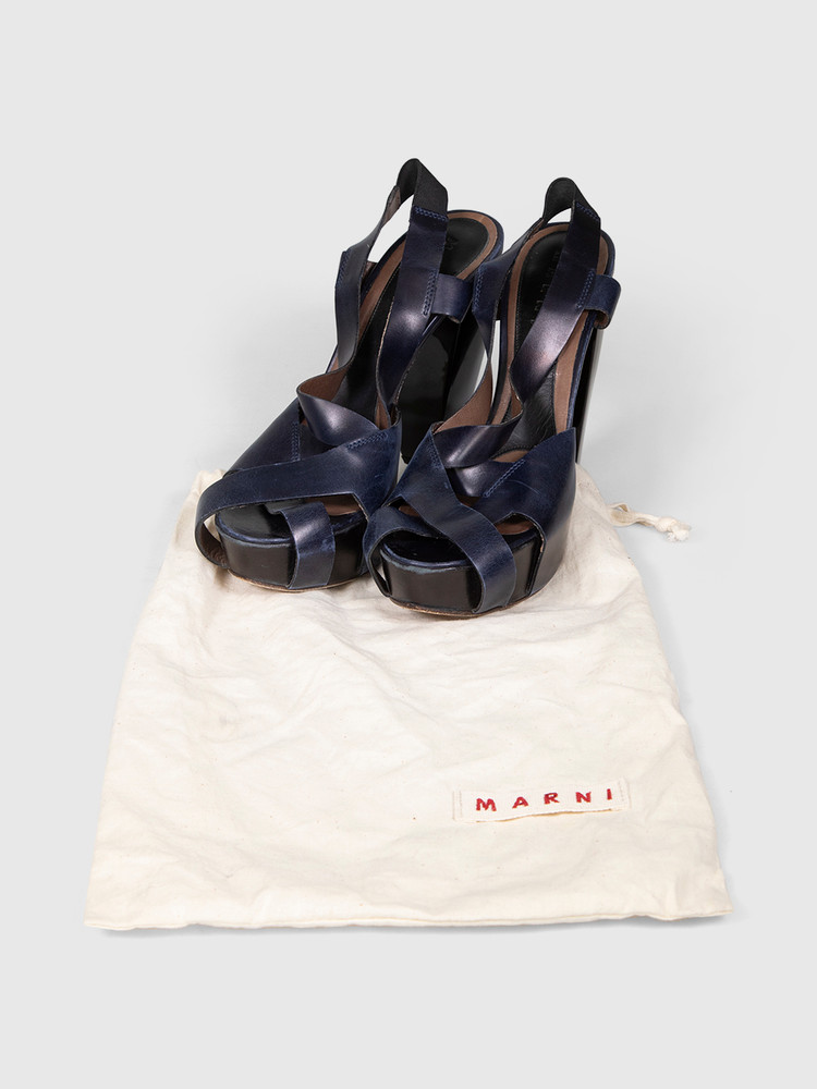 Marni Navy Leather Platform Sandals