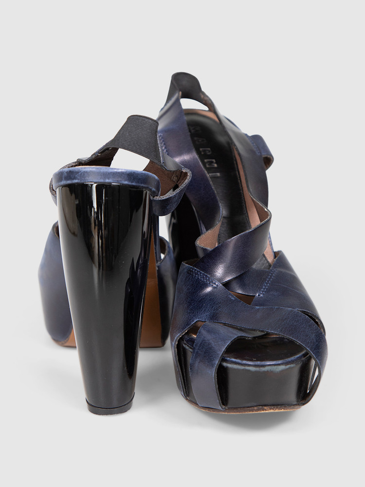 Marni Navy Leather Platform Sandals