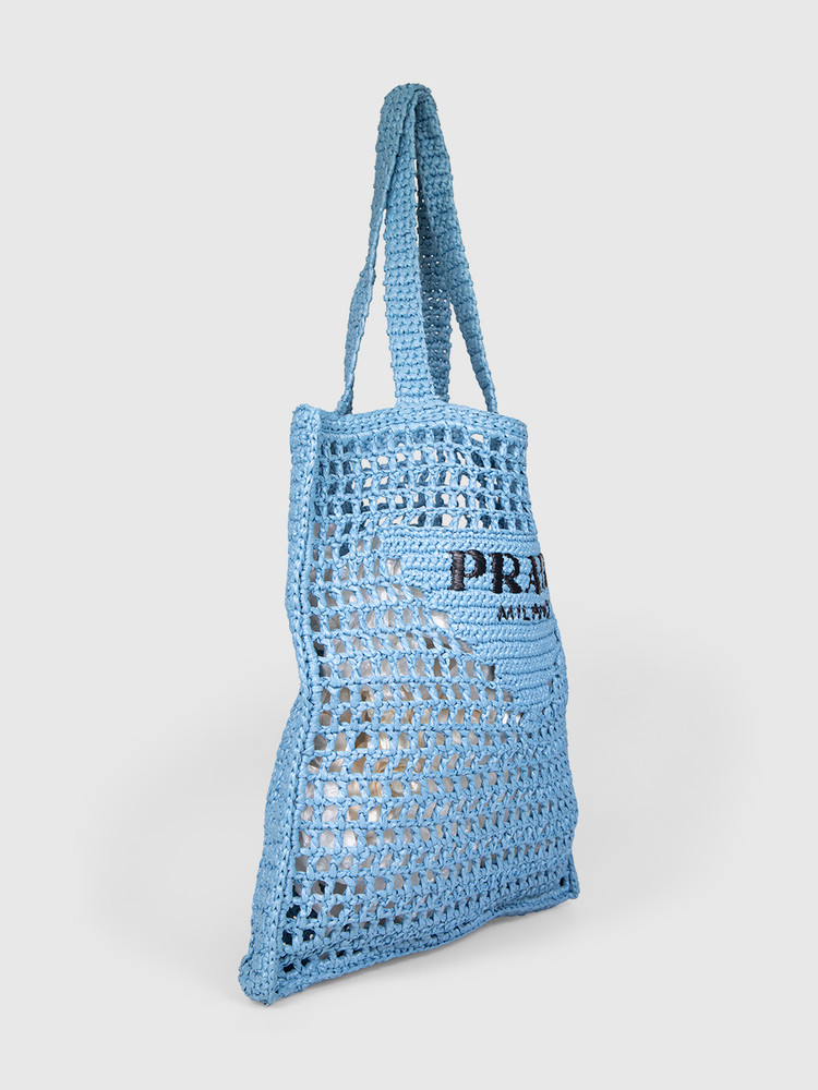 Prada Blue Woven Logo Tote Bag