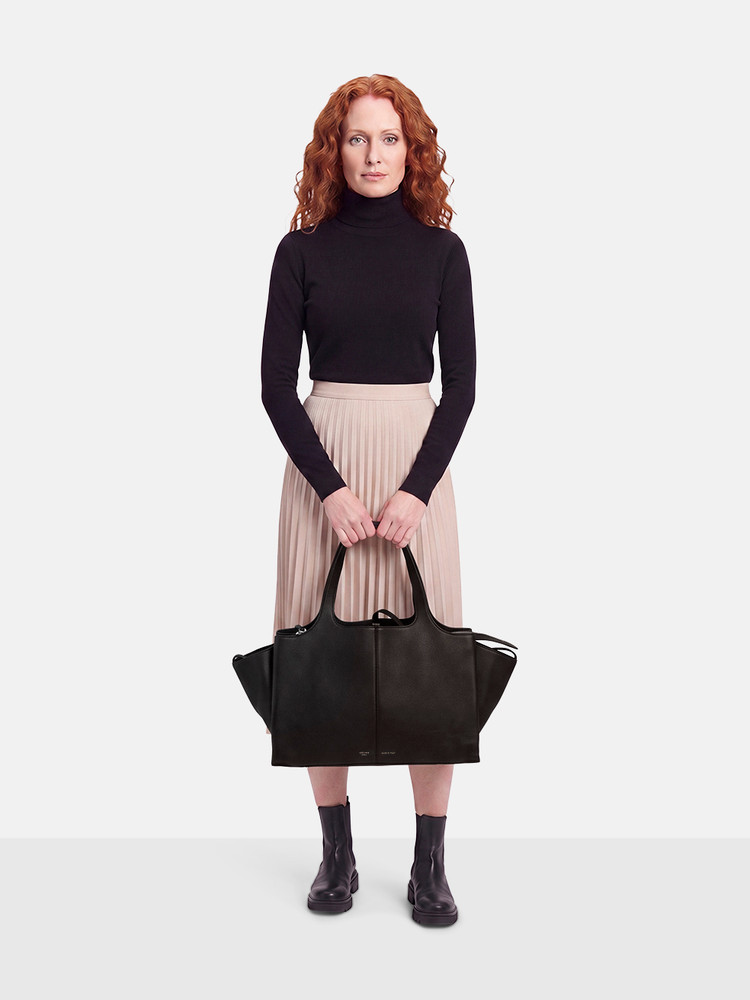 Céline Black Calfskin Medium Tri-Fold Tote Bag