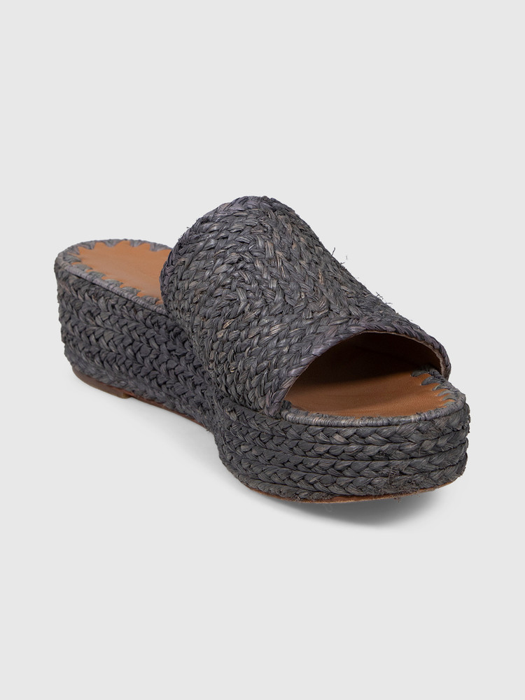 Carrie Forbes Grey Raffia Woven Platform Mules