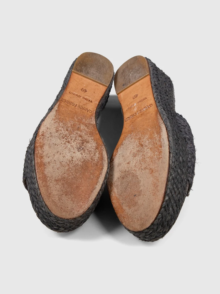 Carrie Forbes Grey Raffia Woven Platform Mules