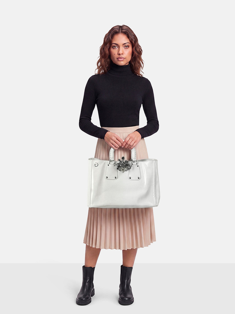 Prada White Patent Crystal Embellished Tote