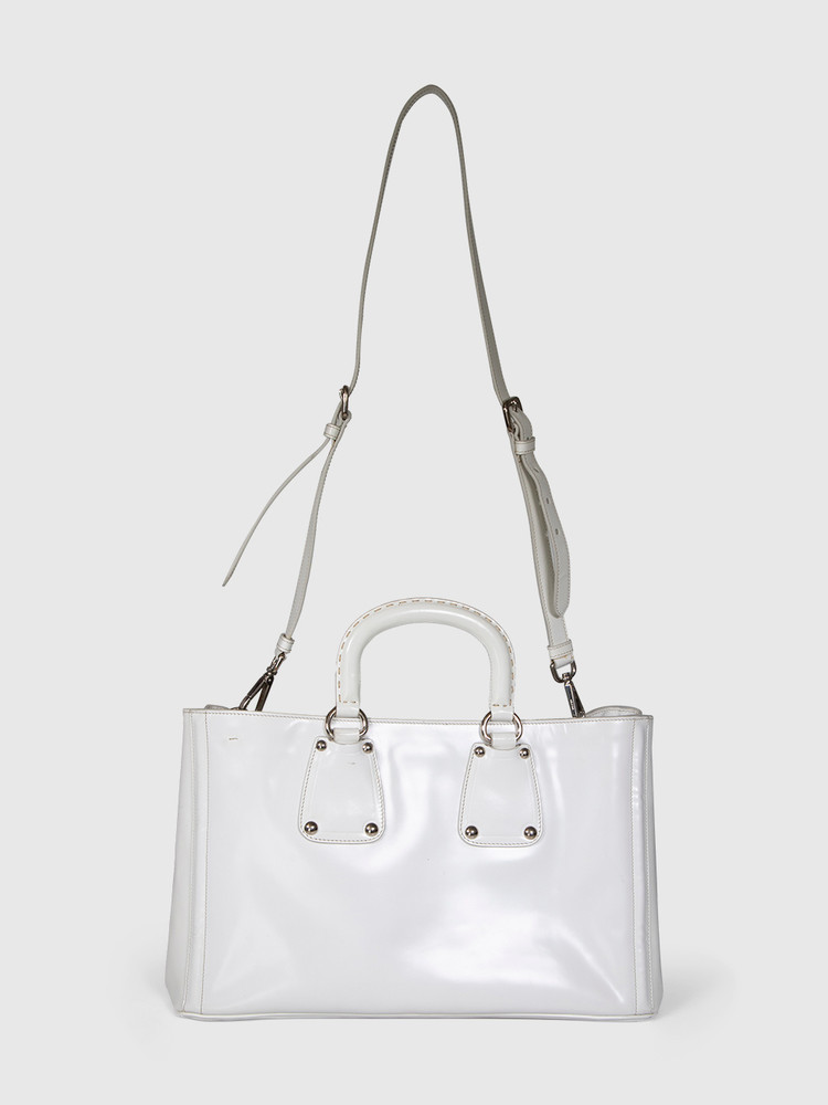 Prada White Patent Crystal Embellished Tote