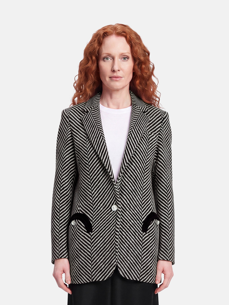 Blazé Milano Black & White Wool Herringbone Blazer