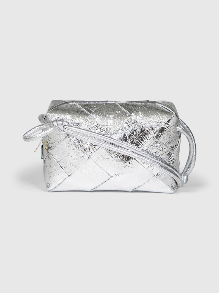 Bottega Veneta Silver Metallic Cassette Camera Bag