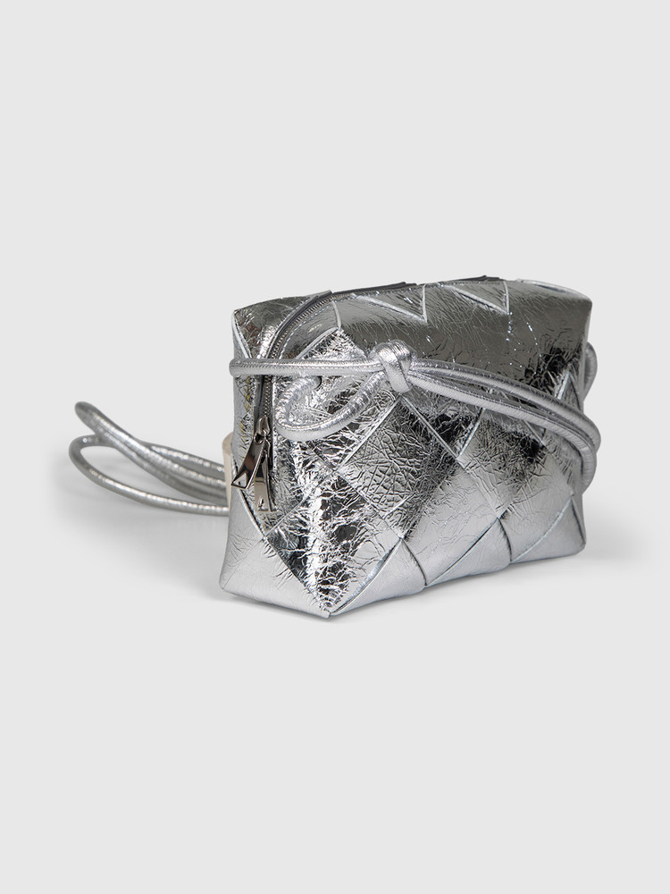 Bottega Veneta Silver Metallic Cassette Camera Bag