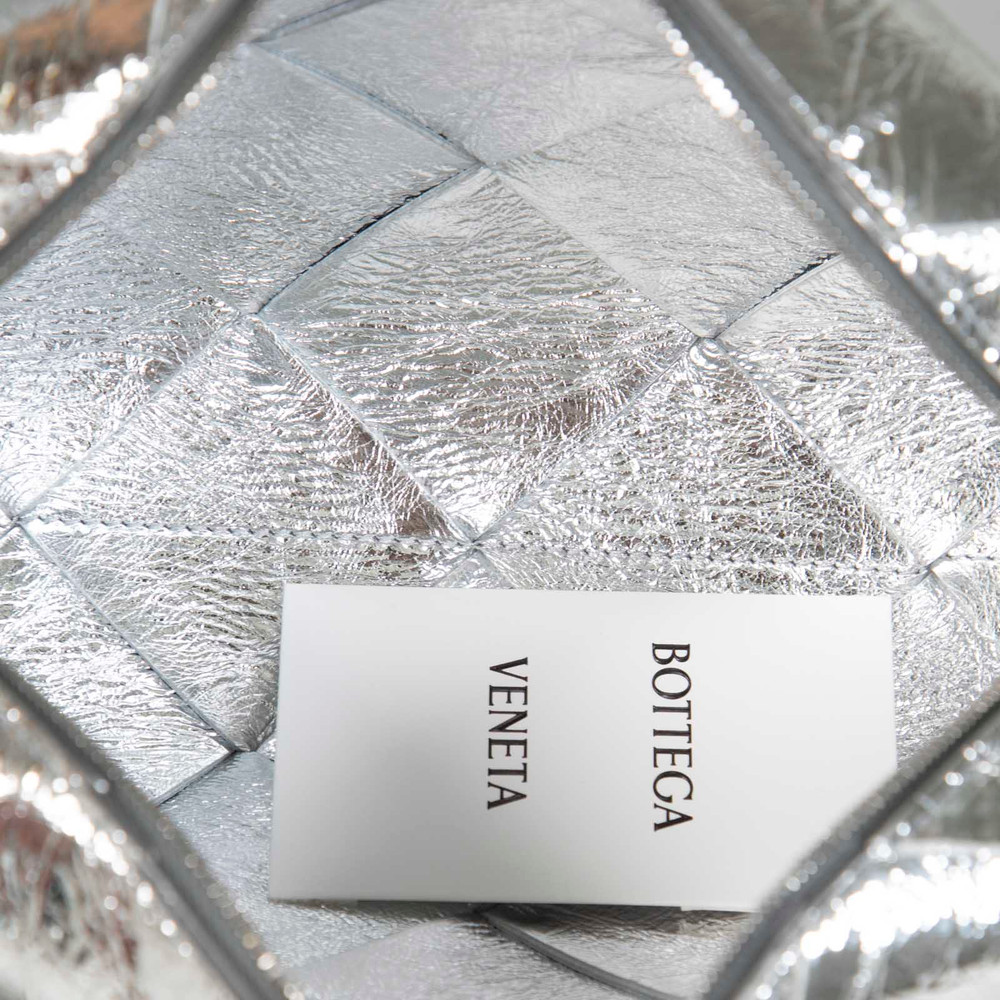 Bottega Veneta Silver Metallic Cassette Camera Bag
