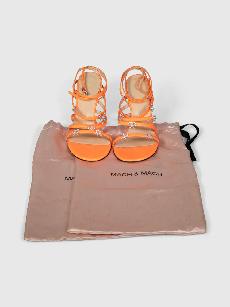 Mach & Mach Orange Patent Camille Crystal Sandals