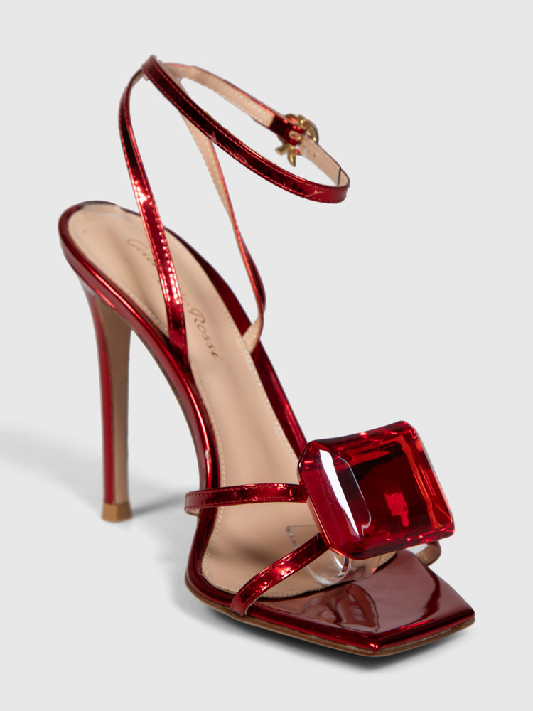 Gianvito Rossi Red Metallic Patent Jaipur Jewel Sandals