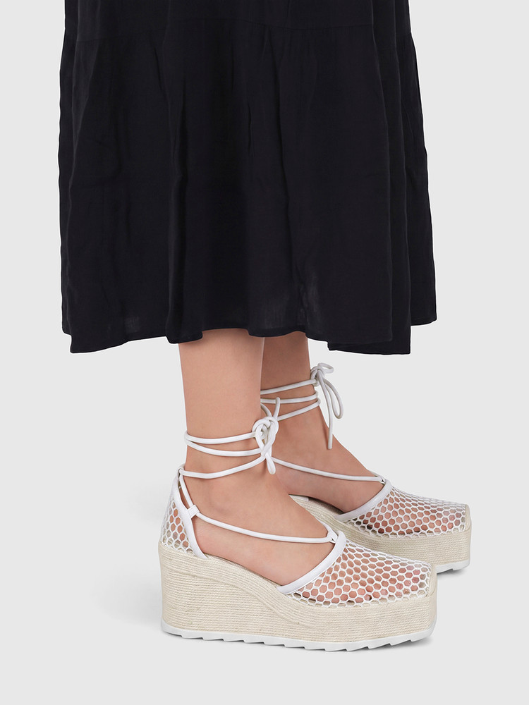 Bottega Veneta White Sporty Web Wedge Espadrilles