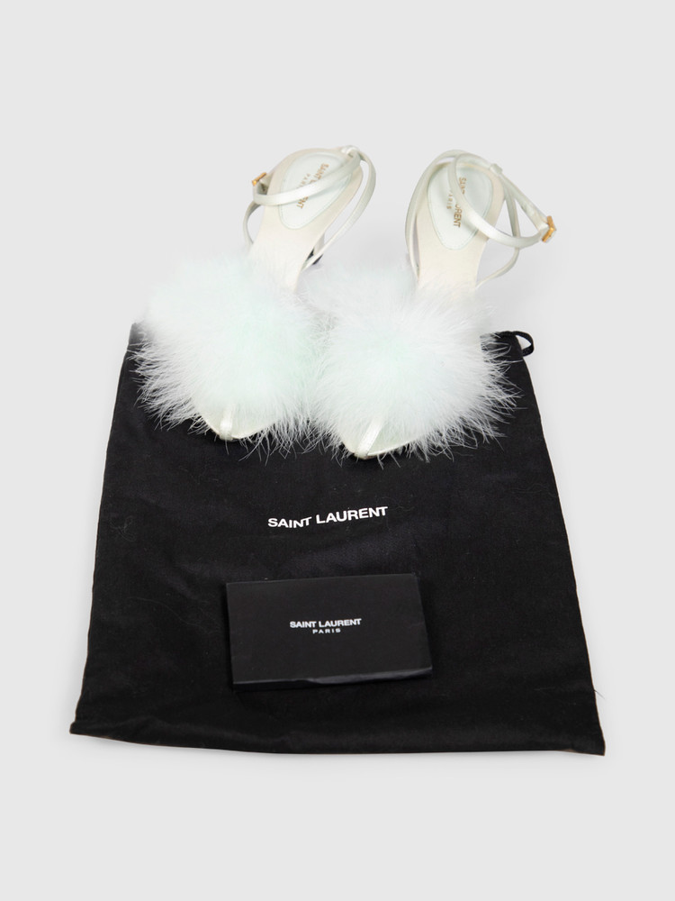 Saint Laurent Green Mae Satin Pom-Pom Mules