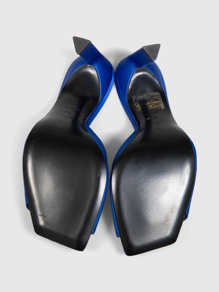 The Attico Blue Satin Crystal Kaia Mules