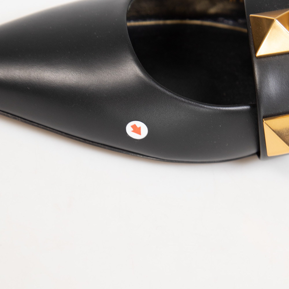Valentino Garavani Black Leather Roman Stud Flat Mules