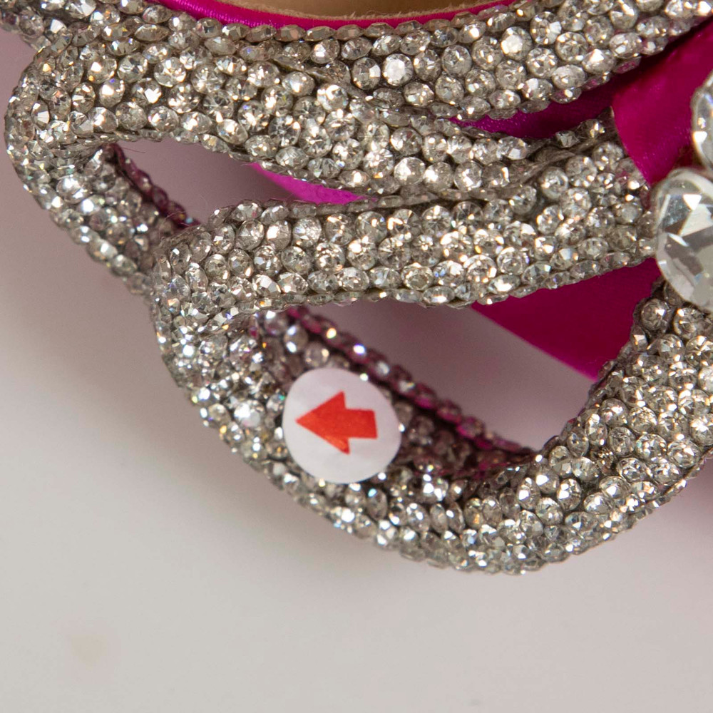Mach & Mach Pink Double Bow Crystal Satin Heels