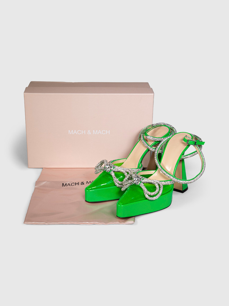 Mach & Mach Green PVC Crystal Bow Heels