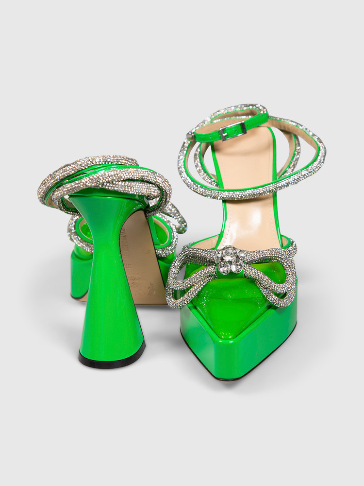 Mach & Mach Green PVC Crystal Bow Heels