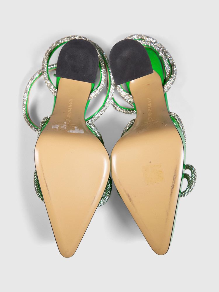 Mach & Mach Green PVC Crystal Bow Heels