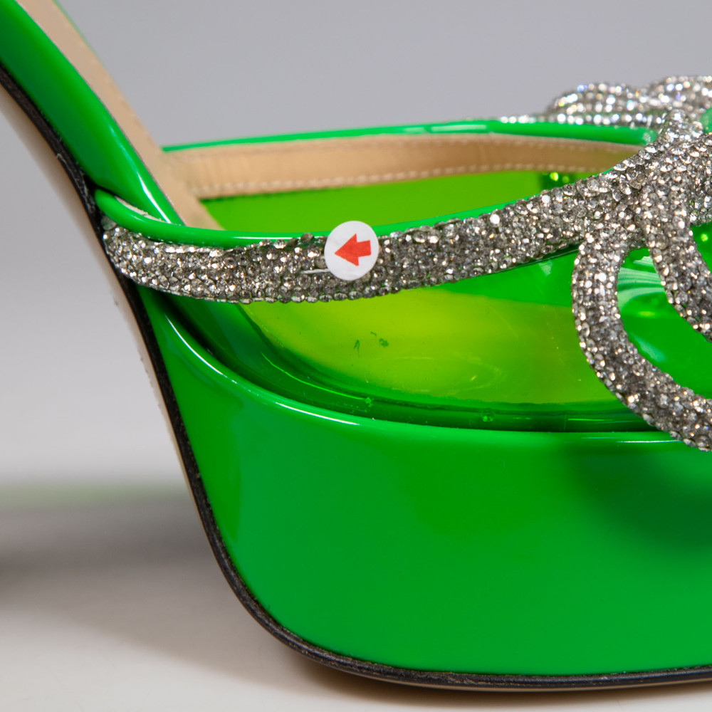 Mach & Mach Green PVC Crystal Bow Heels
