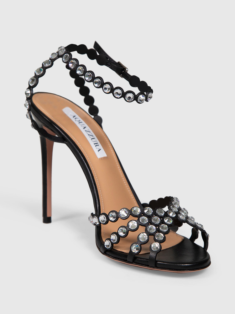 Aquazzura Black Crystal 105mm Tequila Heeled Sandals