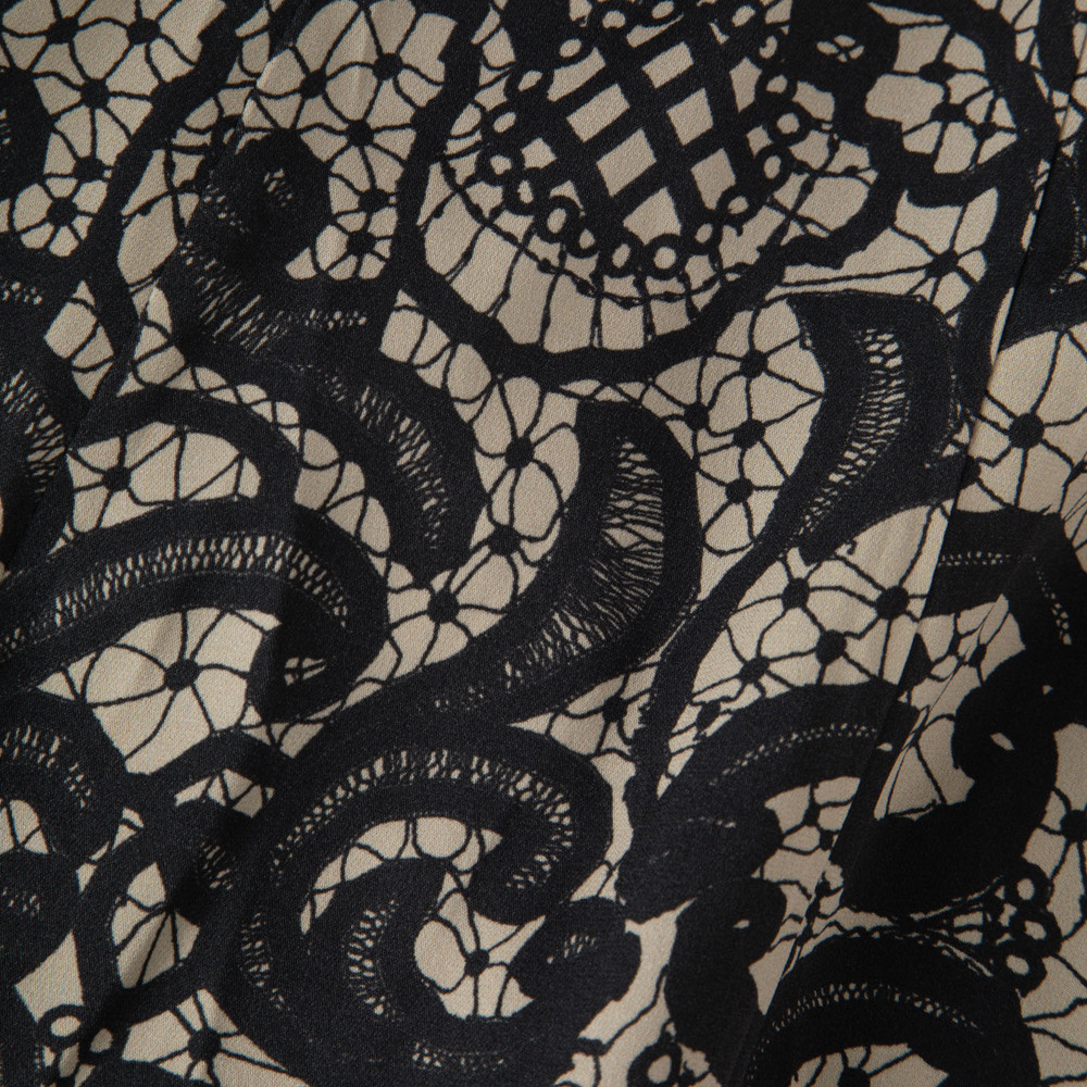 Dolce & Gabbana Black & Grey Silk Lace Print Dress