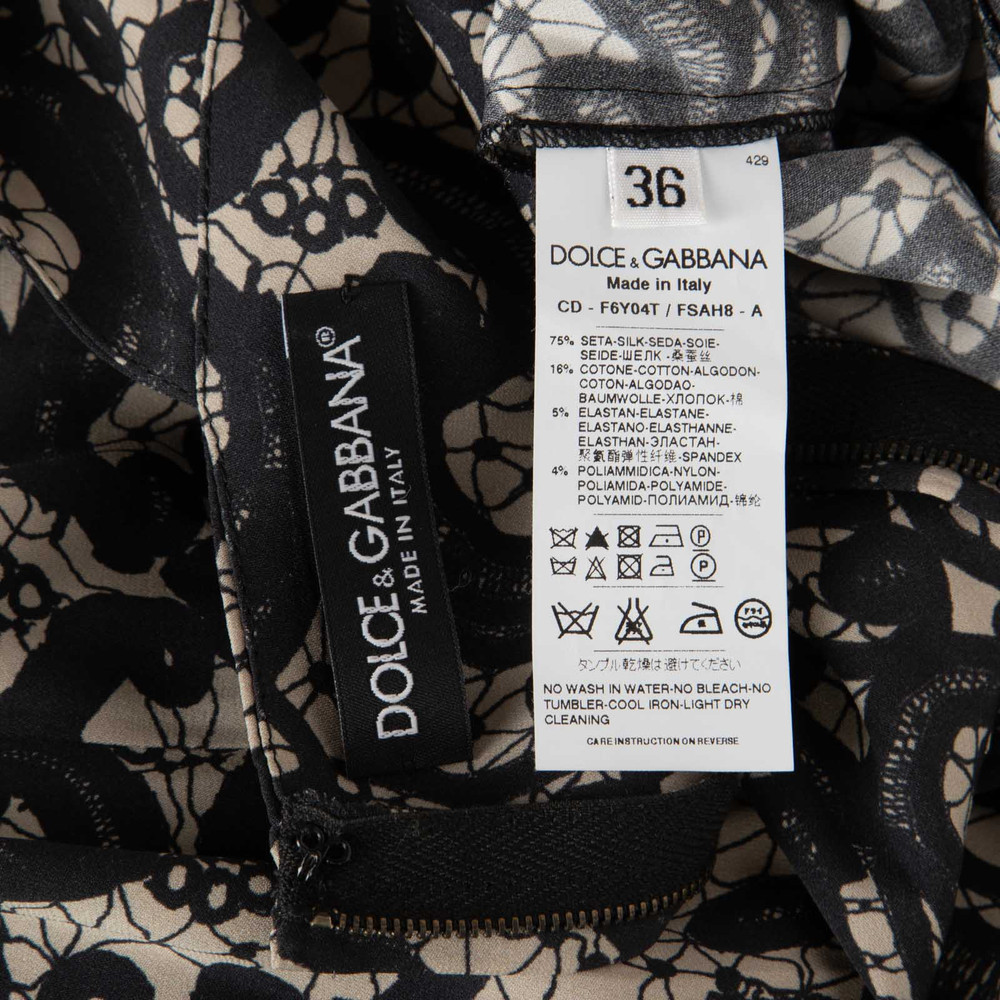 Dolce & Gabbana Black & Grey Silk Lace Print Dress