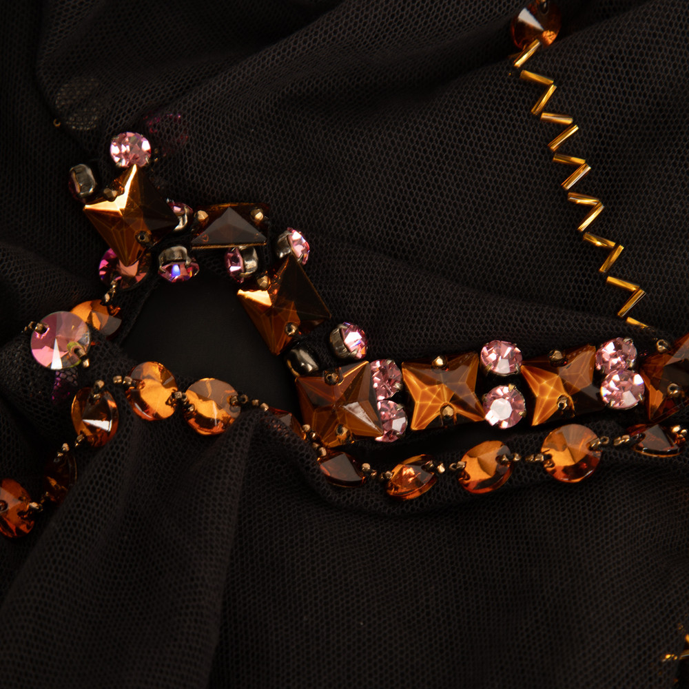 Prada Black Sheer Mesh Embellished Dress